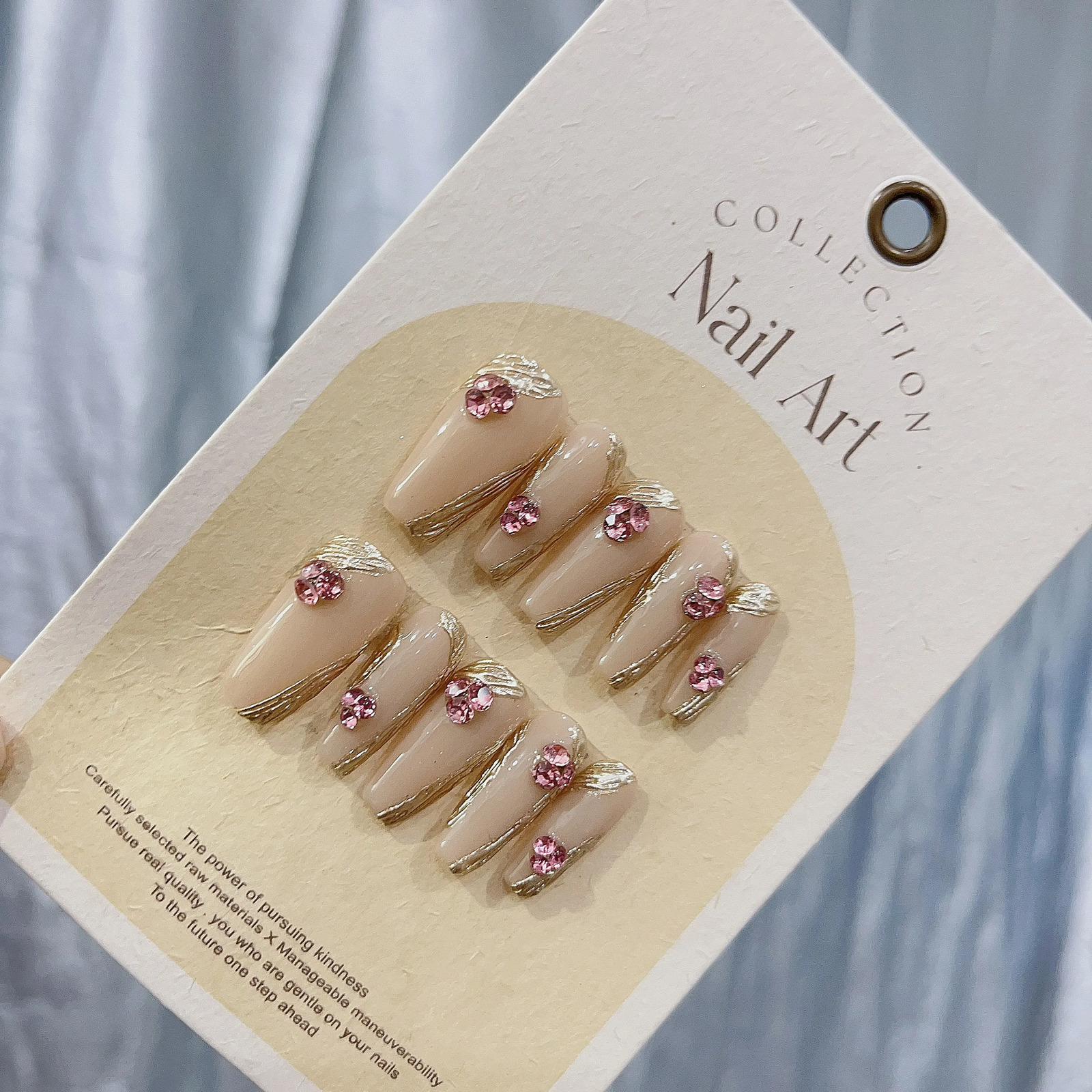 Champagne Color Rhinestone Girl Feeling Pure Desire Irregular Magic Mirror Powder Pile Handmade Press On NailsNo24236 240430