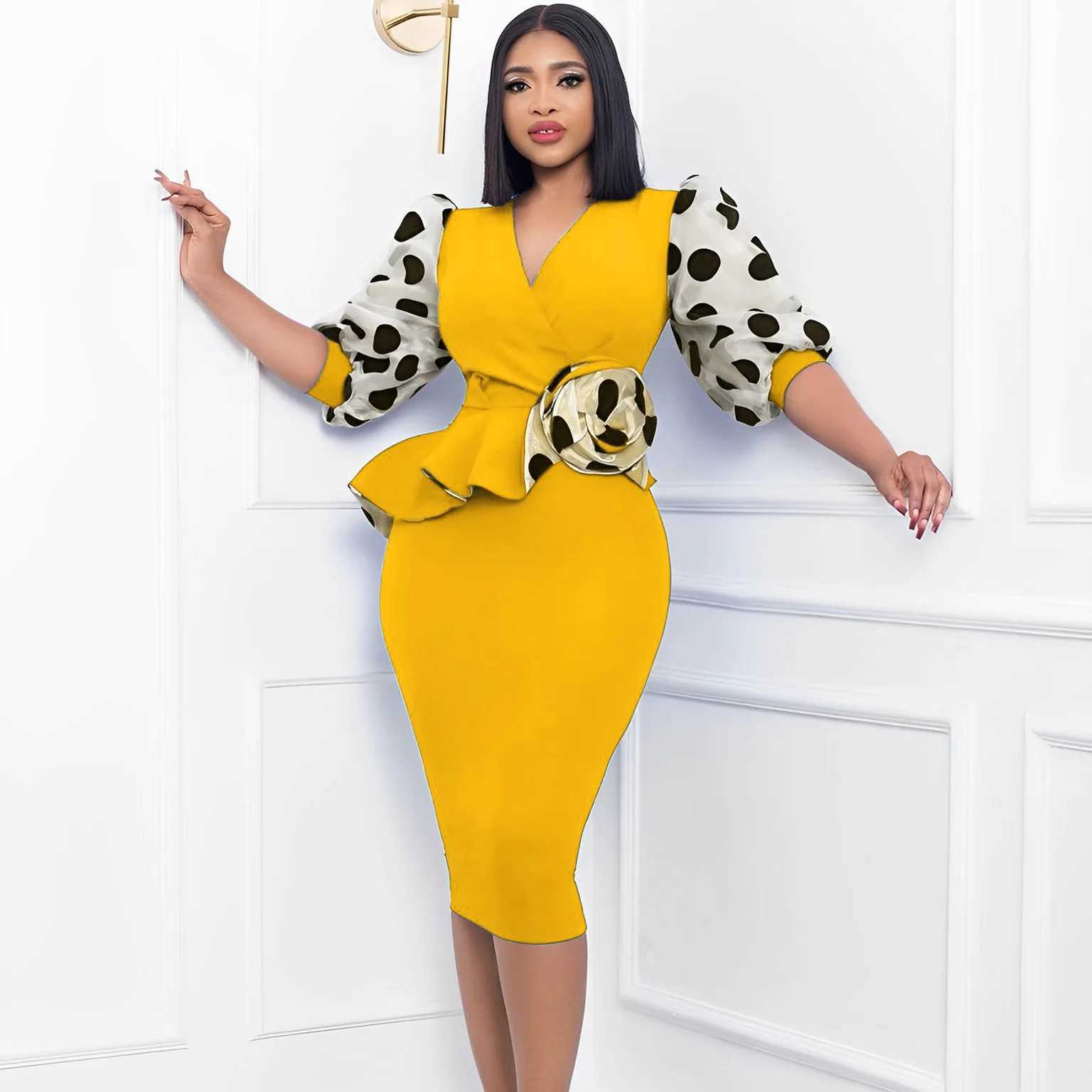 Plus size Dresses Womens Dress Elegant fashion Dress Summer V-Neck Slim Office Lady Pencil high waist Bodycon Midi Dresses Party Vestidos Y240510