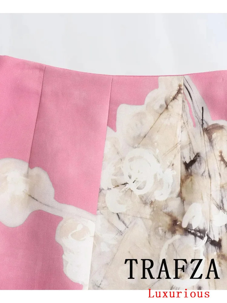 TRAFZA Vintage Casual Women Skirt Flower Print Zipper Long Straight Skirt Fashion Spring Summer Holiday Long Skirt 240506