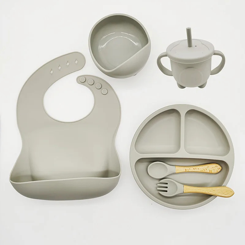 Childrens Tableware Set Baby Complementary Food Training Silicone Tableware 8pce Set Baby Suction Cups Bowls Baby Supplies 240510