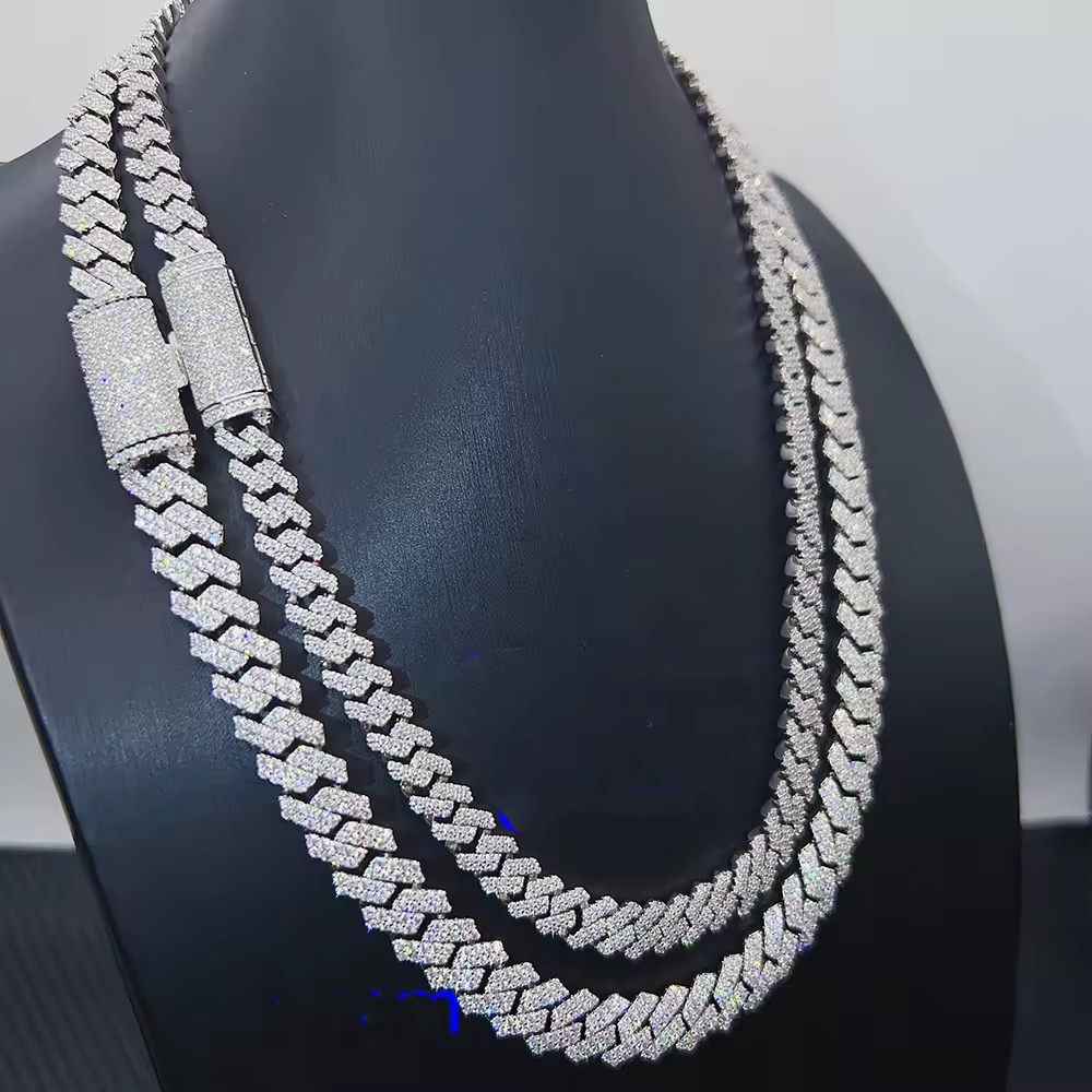 designer moissanite ice out dia 14mm wide with GRA gold sterg sier cuban k chain for men fashion necklace