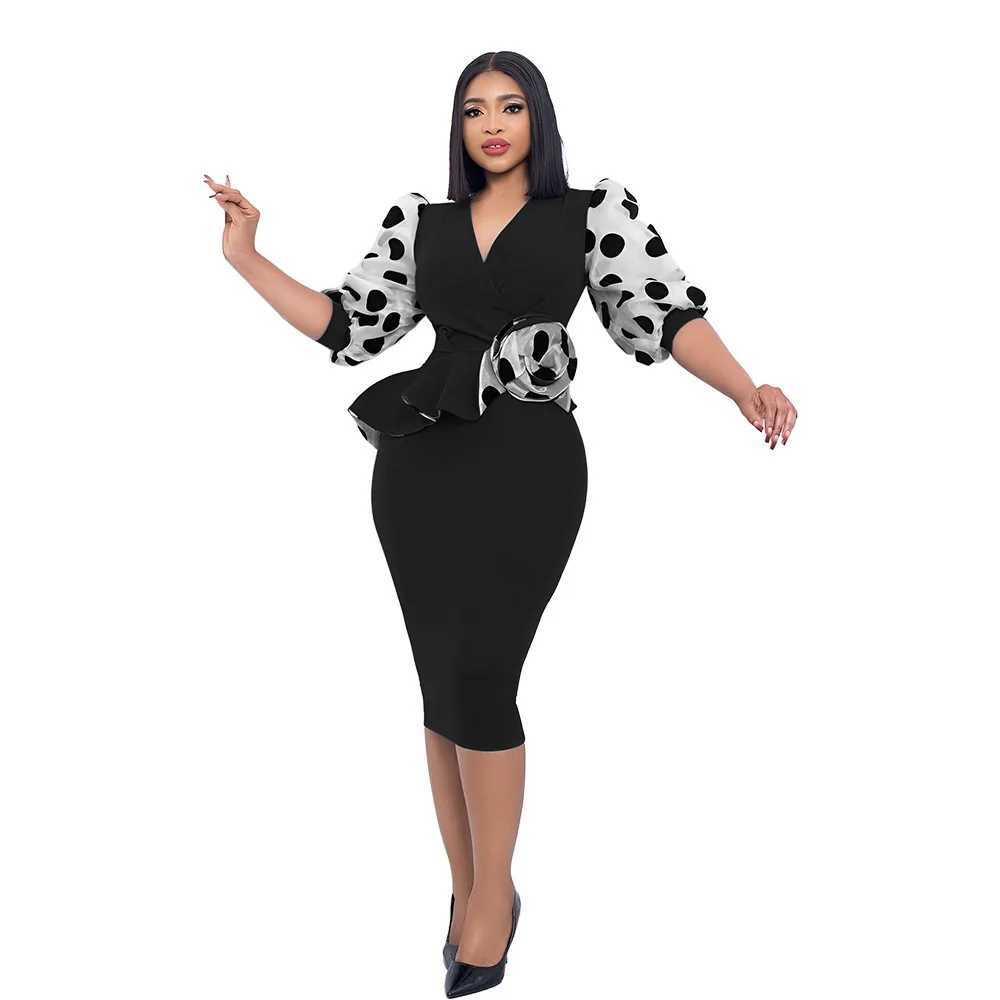 Plus size Dresses Womens Dress Elegant fashion Dress Summer V-Neck Slim Office Lady Pencil high waist Bodycon Midi Dresses Party Vestidos Y240510