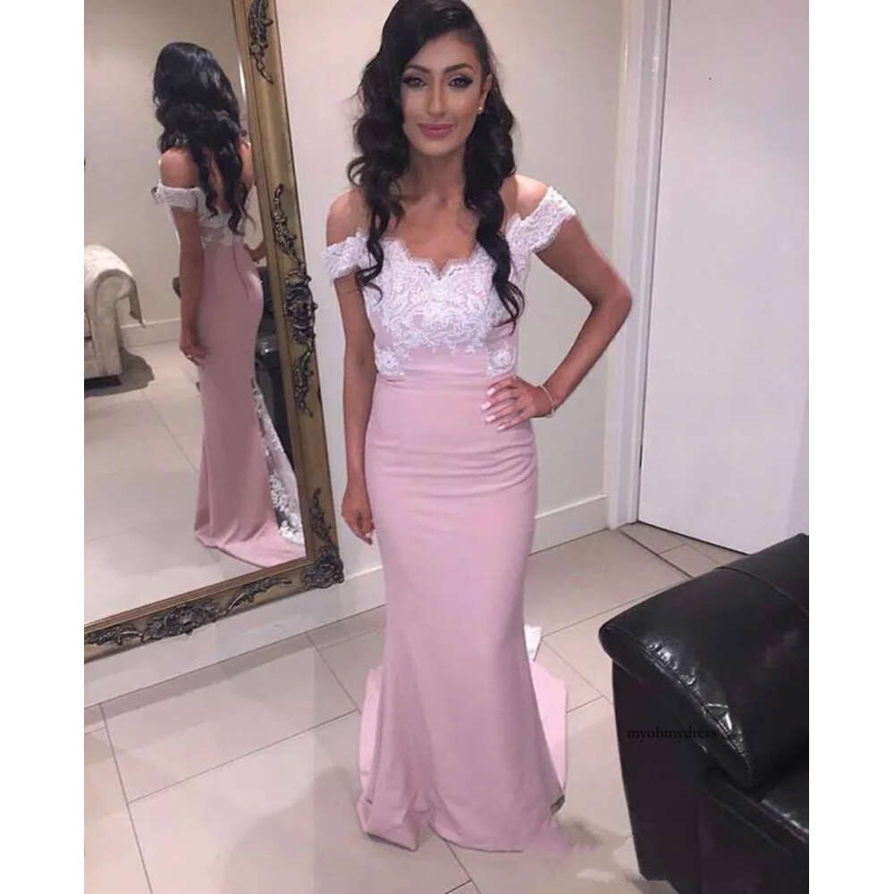 Charming White Mermaid Bridesmaid Dresses Lace Appliqued Wedding Guest Dress Sleeveless Formal Party Evening Maid Of Honor Gowns 0510