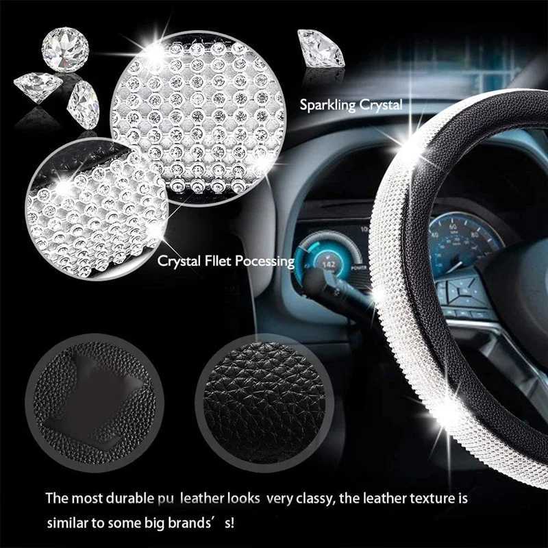 Sparkling Diamond Water Diamond Crystal Car Steering Wheel Cover PU Leather Car Parts Shell Car Design H25430