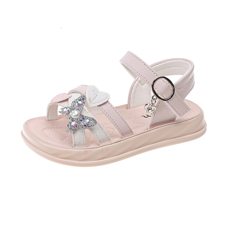 Sandals Girls Sandals Summer Sweet Princess Kids Fashion Princess Solid Children Soft PU Rhinestones Flower Shine Party Shoes 230421