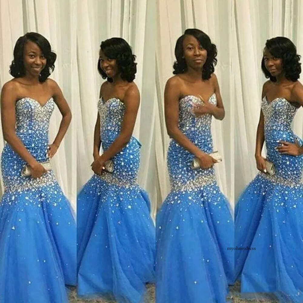 Sparkling Mermaid Prom Dress Rhinestone Crystal Evening Party Dresses Shiny Beaded Pageant Graduation Gowns Custom Made 0510