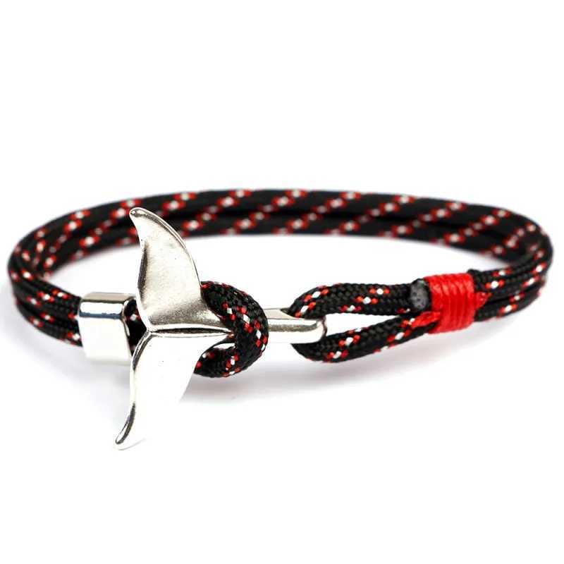 Charm Bracelets MKENDN Fashion Whale Tail Anchor Bracelets Men Women Charm Nautical Survival Rope Chain Paracord Bracelet Male Wrap Metal Hooks Y24051