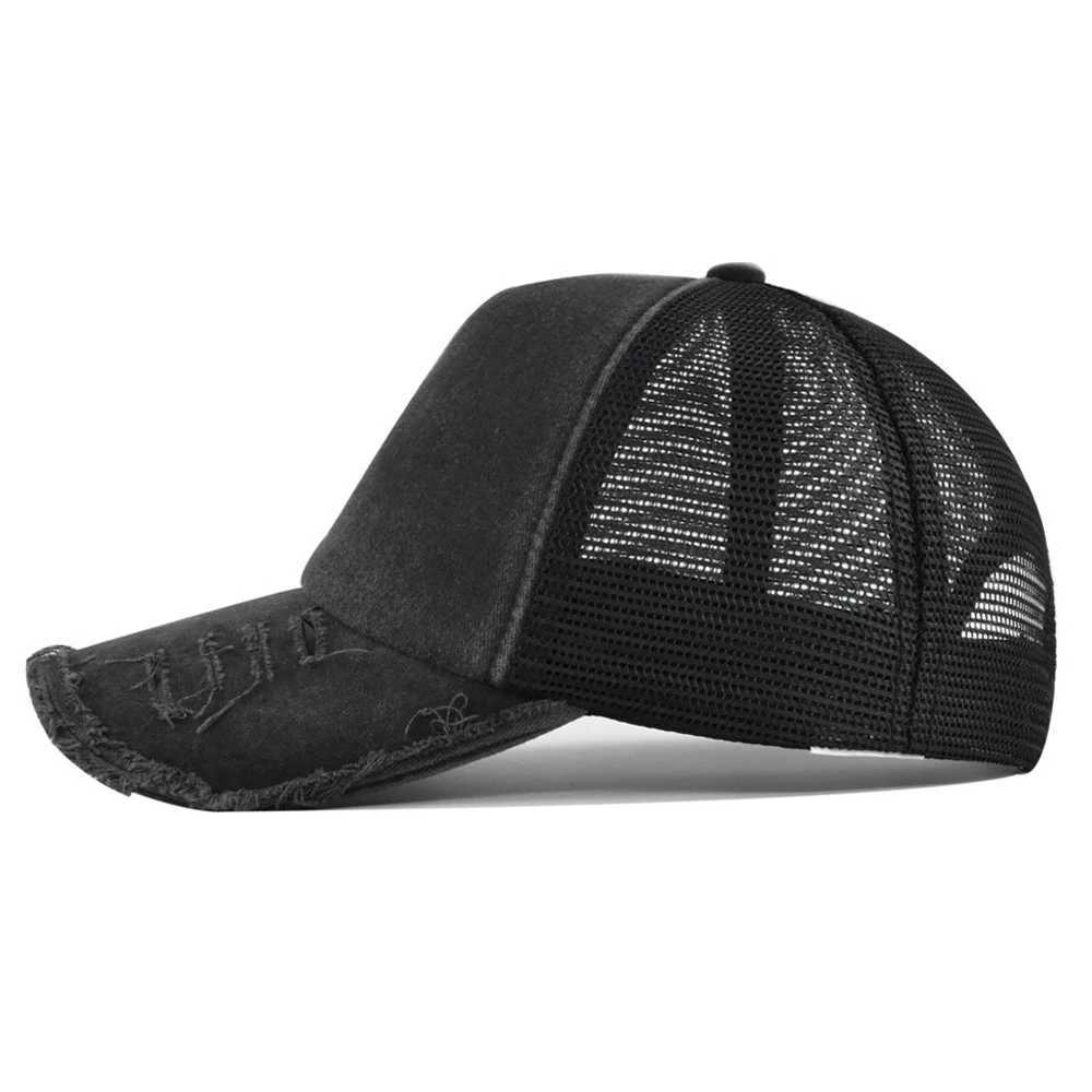 Ball Caps FS Summer Breathbale 5 Panel Trucker Hats Solid Color Worn Design Mesh Hat For Women Brown Navy Men Baseball Cap Bone 2024 Y240507