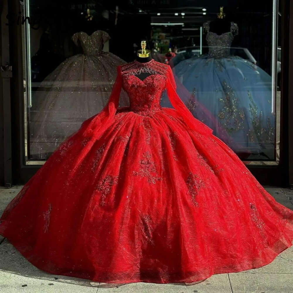 Elegant Red Sweetheart Princess Quinceanera Dresses Applique Lace Beads Tull Corset Sweet 16 Dress Vestidos De 15 Anos Birthday