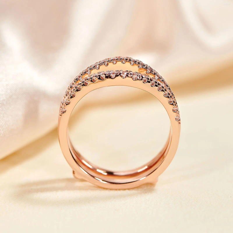 Cluster Rings 925 Sterling Silver Rose Gold Color Ring Enhancers 5A Cubic Zirconia Curved Wedding Band For Women Guard Engagement