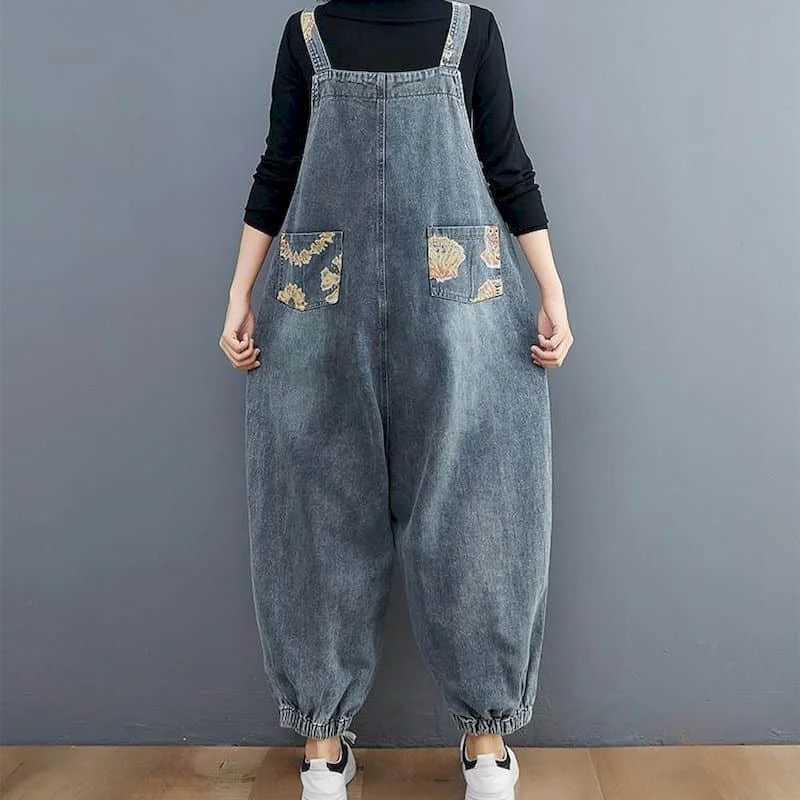 Women's Jumpsuits Rompers Denim Jumpsuits Women Casual Lantern Pants One Piece Outfits Women Rompes Loose Korean Style Vintage Playsuits Women Cl