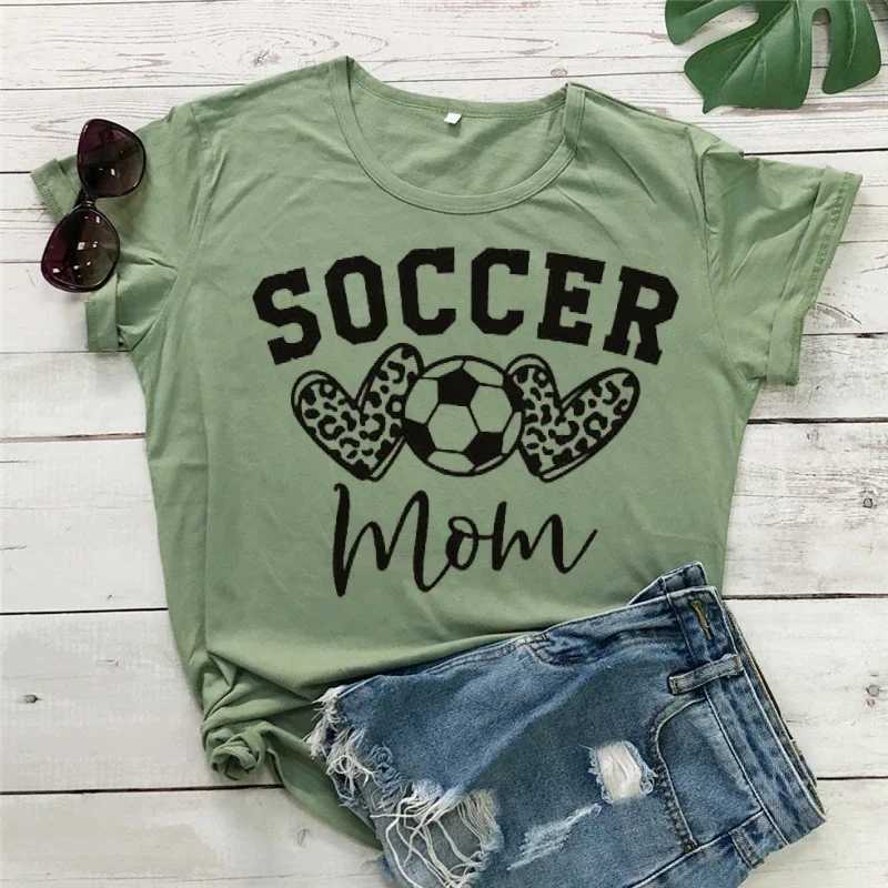 Women's T-Shirt Graphic T Shirts Soccer Mom Svg Leopard Heart Shirt Gifts for Mom Y2k Tops Round Neck Short Slve Breathable Clothes Ts Y240509
