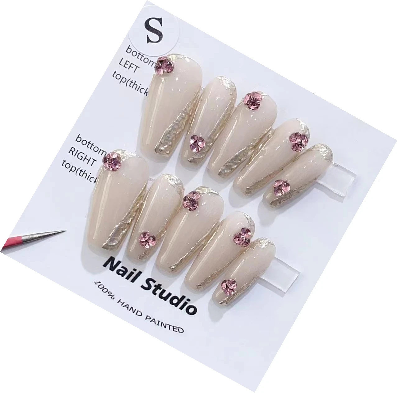 Champagne Color Rhinestone Girl Feeling Pure Desire Irregular Magic Mirror Powder Pile Handmade Press On NailsNo24236 240430