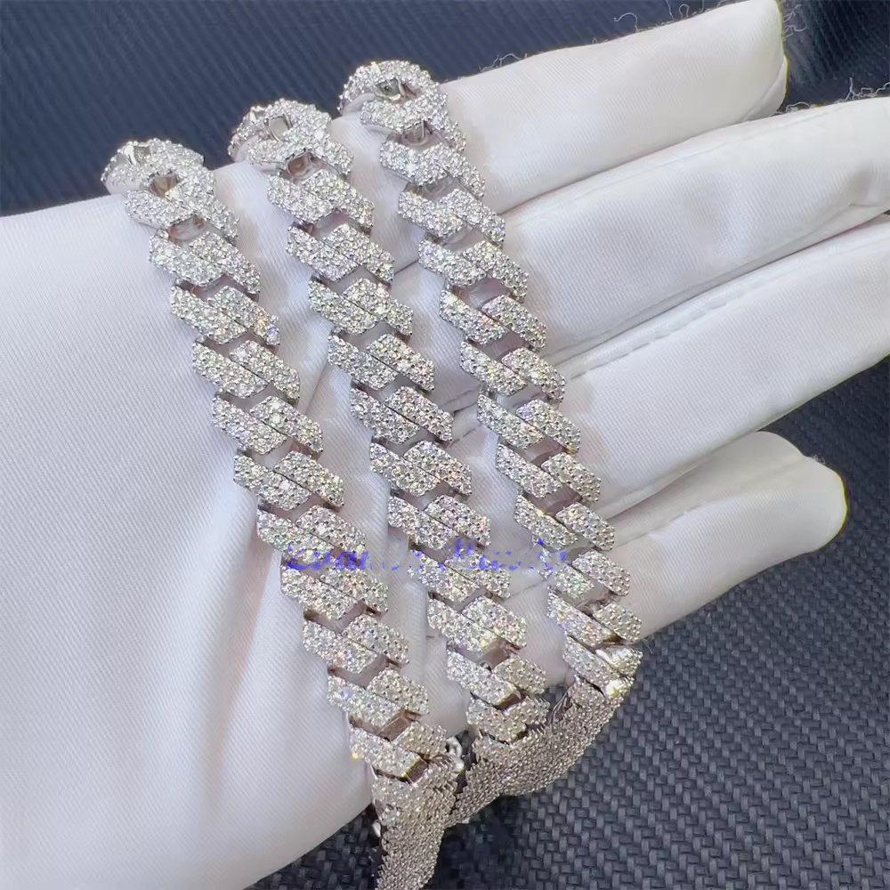 designer moissanite ice out dia 14mm wide with GRA gold sterg sier cuban k chain for men fashion necklace