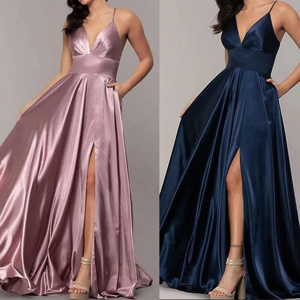 Stunning Prom Dresses Long Split Party Backless Graduation Dress Evening Gowns Plunging V-Neck Custom Made 0510