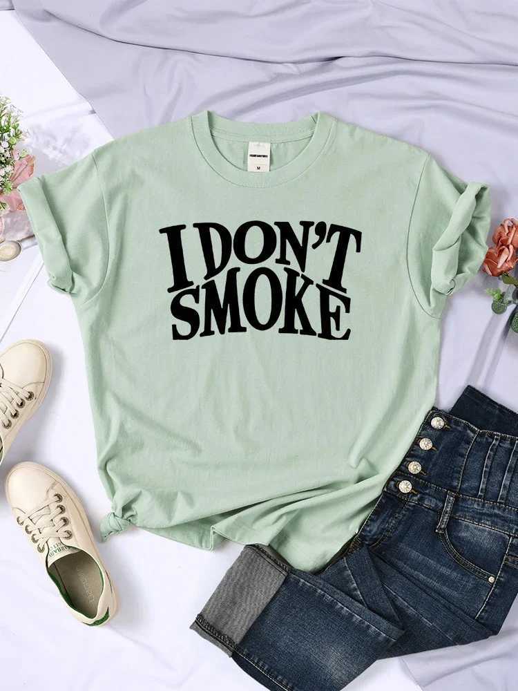 Women's T-Shirt I DonT Smoke Black Letter Print Womens T Shirt Comfortable Clothing Breathable Fashion Tops Casual Female Short Slve T Y240509