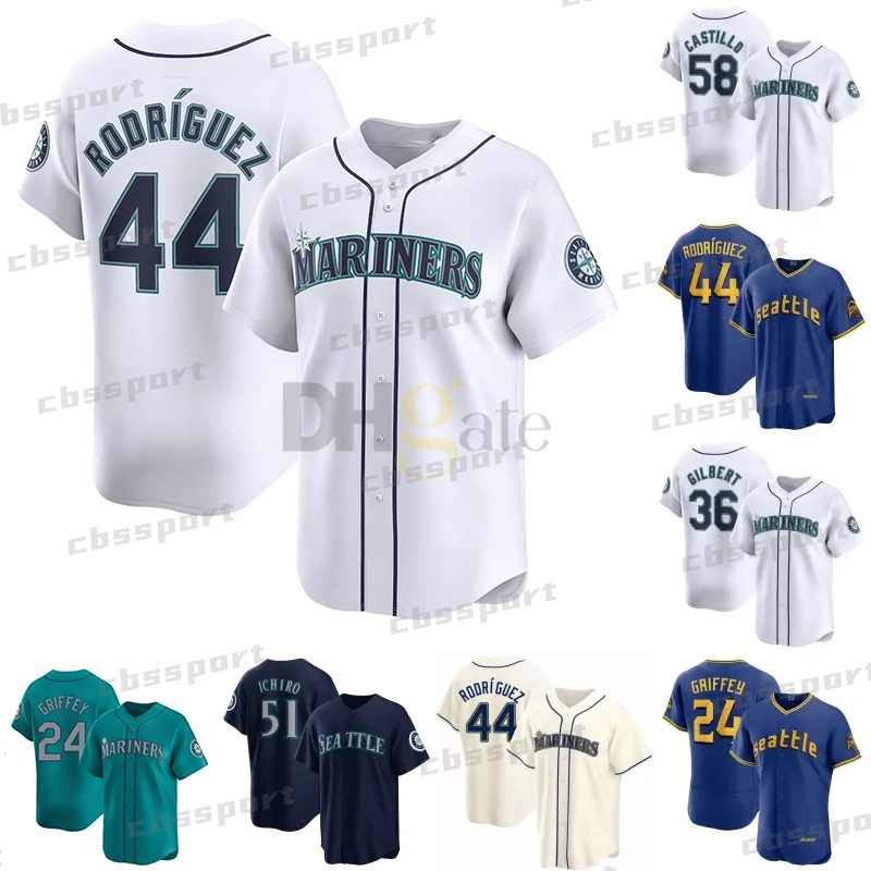 Seattle 44 Julio Rodriguez Mariner Jersey Ken Griffey Jr. Mitch Haniger AJ Pollock J.P. Crawford Ty France Luis Urias Luis Castillo Cal Raleigh Mitch Garver George Kirby