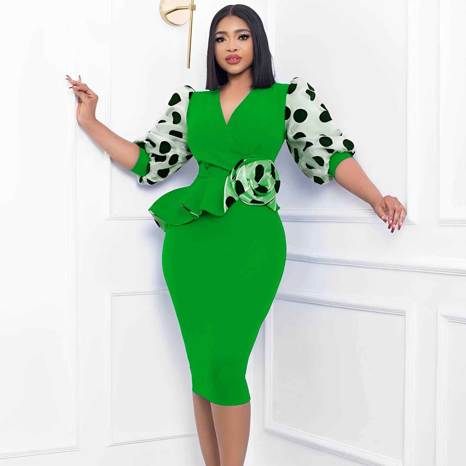 Plus size Dresses Womens Dress Elegant fashion Dress Summer V-Neck Slim Office Lady Pencil high waist Bodycon Midi Dresses Party Vestidos Y240510