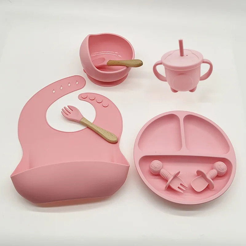 Childrens Tableware Set Baby Complementary Food Training Silicone Tableware 8pce Set Baby Suction Cups Bowls Baby Supplies 240510