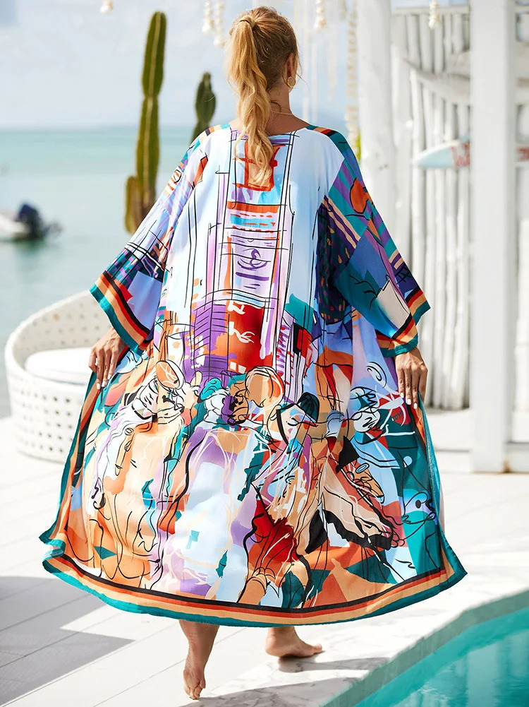Sexy Gradient Color Bikini Coverups Kimono Pareo Tunic Dres Clothes Summer Beach Wear Woman Swimwear Cover Up Robe 240426