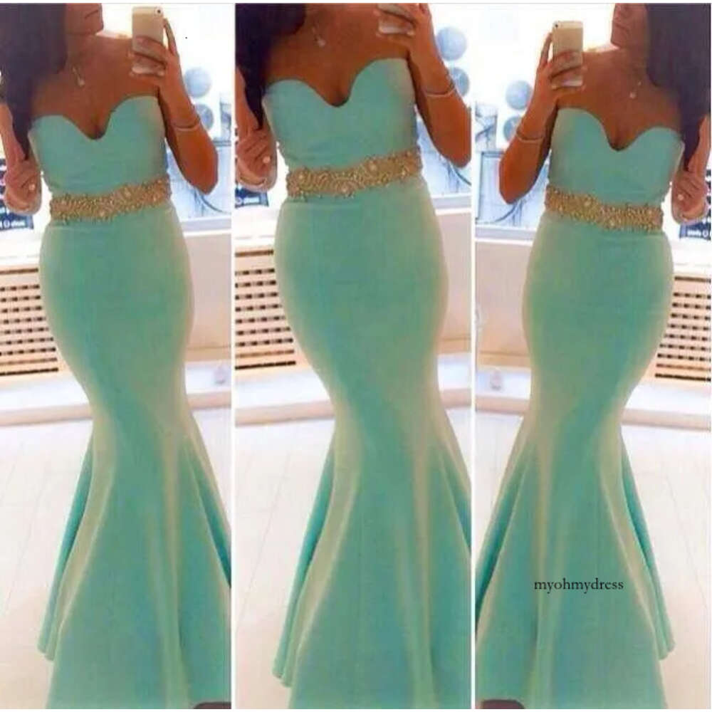 2018 Mint Mermaid Prom Sexy Sweetheart Neckline Rhinestone Ruffle Cheap Long Formal Dresses Party Evening Pageant Gowns 77 0510