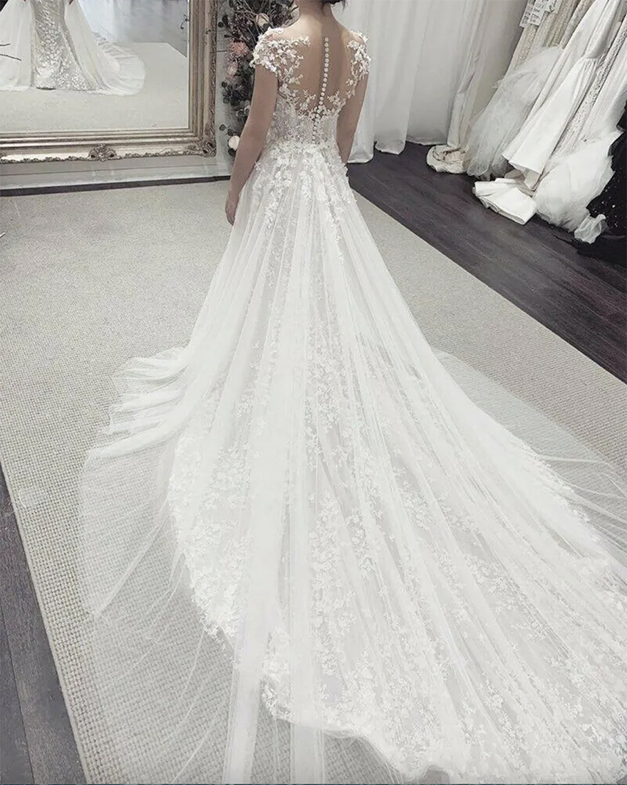 Mermaid Wedding Dresses Detachable Train Plus Size 2024 Country Garden Bridal Gown With Flower Long Train Lace robes de mariee sirene