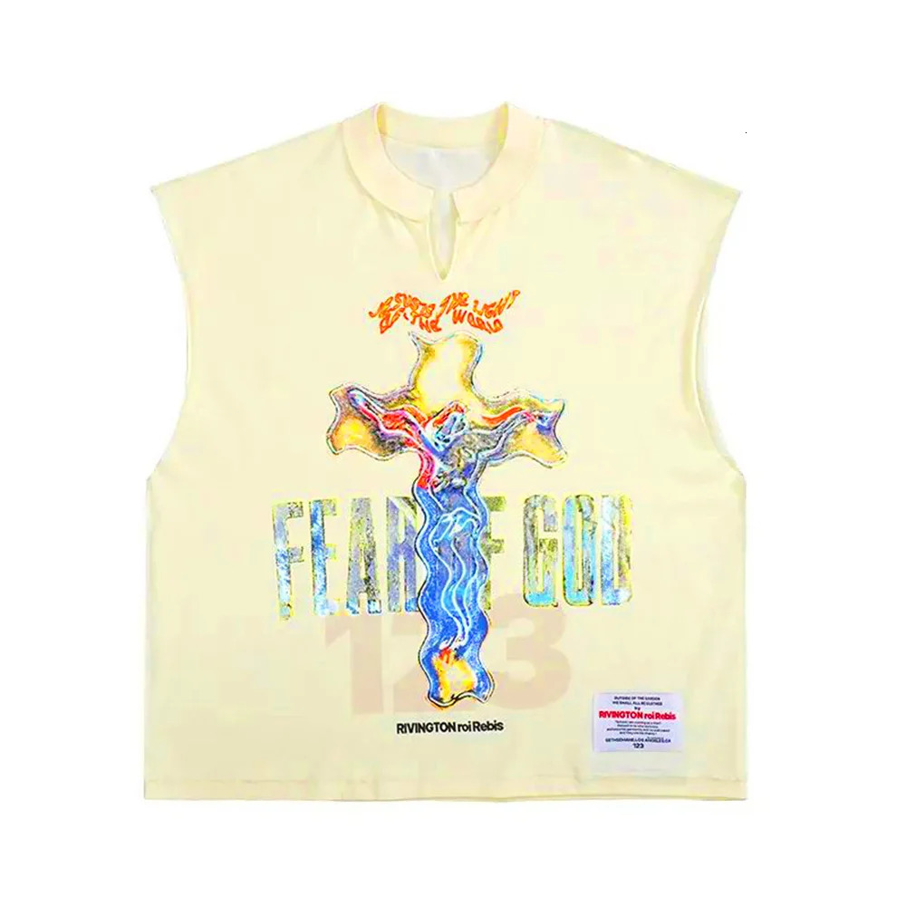 Hiphop V-neck Sleeveless Vest Summer Casual Y2K Retro Graffiti Printing High Street Loose Vest T-shirt Top Mens Clothing 240429