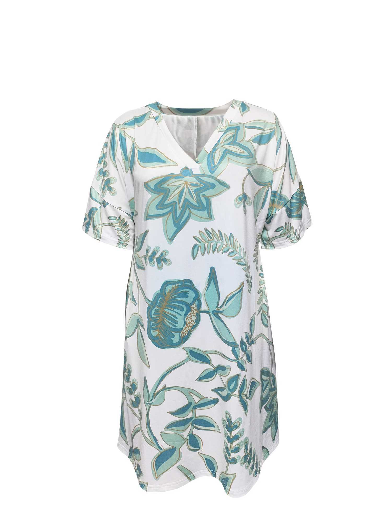 Plus size Dresses 2024 European and American Plus Size womens cross-border summer new V-neck flower printed short slved dress Y240510