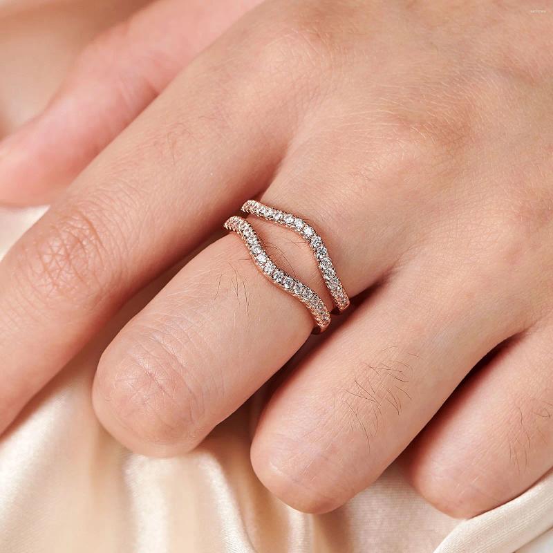 Cluster Rings 925 Sterling Silver Rose Gold Color Ring Enhancers 5A Cubic Zirconia Curved Wedding Band For Women Guard Engagement