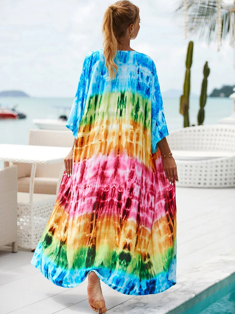 Sexy Gradient Color Bikini Coverups Kimono Pareo Tunic Dres Clothes Summer Beach Wear Woman Swimwear Cover Up Robe 240426