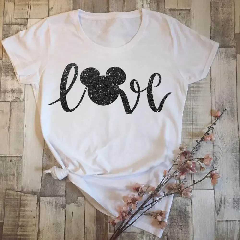 Women's T-Shirt Y2k Short Slves Sunmmer T Shirt Girls Mouse Love Tshirt Women Workout T Tumblr Shirt Cute Short Slve Summer Holiday Tops Y240509