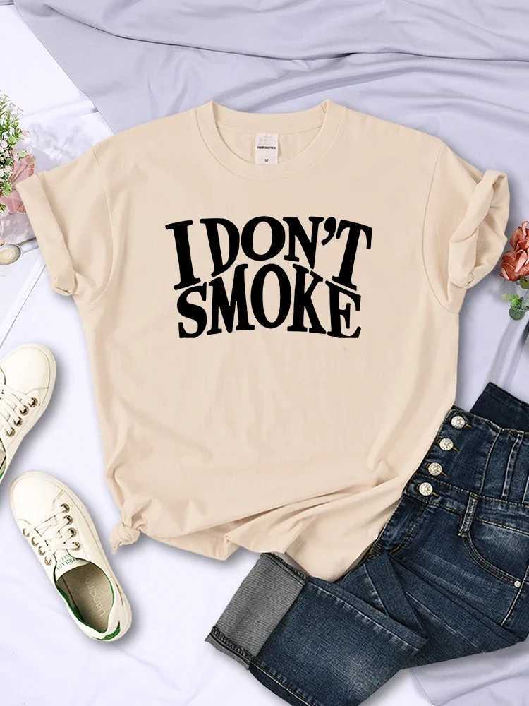 Women's T-Shirt I DonT Smoke Black Letter Print Womens T Shirt Comfortable Clothing Breathable Fashion Tops Casual Female Short Slve T Y240509