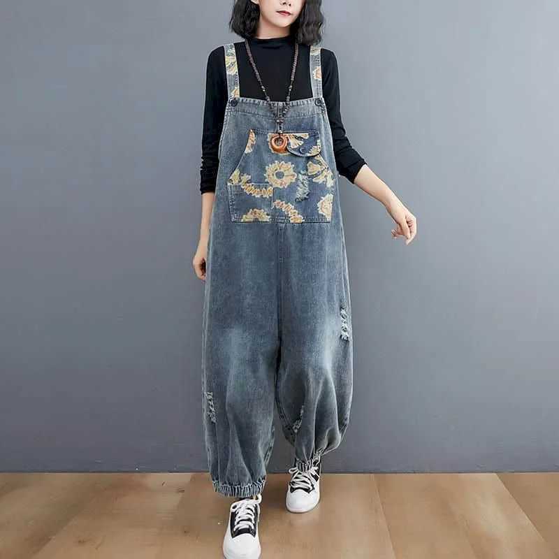 Women's Jumpsuits Rompers Denim Jumpsuits Women Casual Lantern Pants One Piece Outfits Women Rompes Loose Korean Style Vintage Playsuits Women Cl