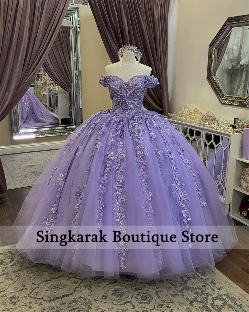 New Arrival Lavender Quinceanera Dresses Ball Sparkly Bead Sequin Flower Applique Birthday Party Dress Sweet 16th Prom Gown