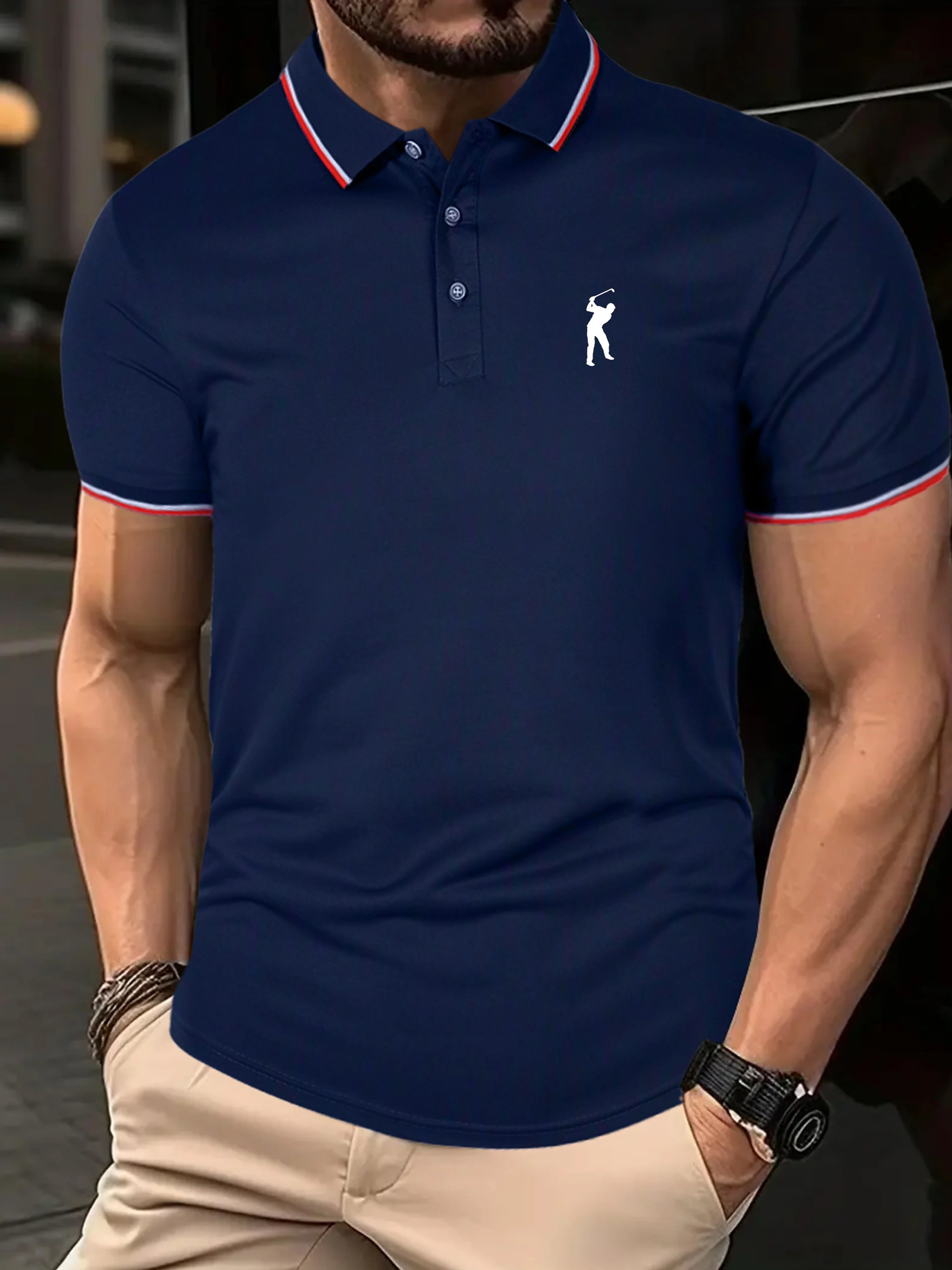 Mens Summer Cotton Golfing Print POLO Golf Shirt Regular Fit Casual Round Neck Short Sleeve 240510