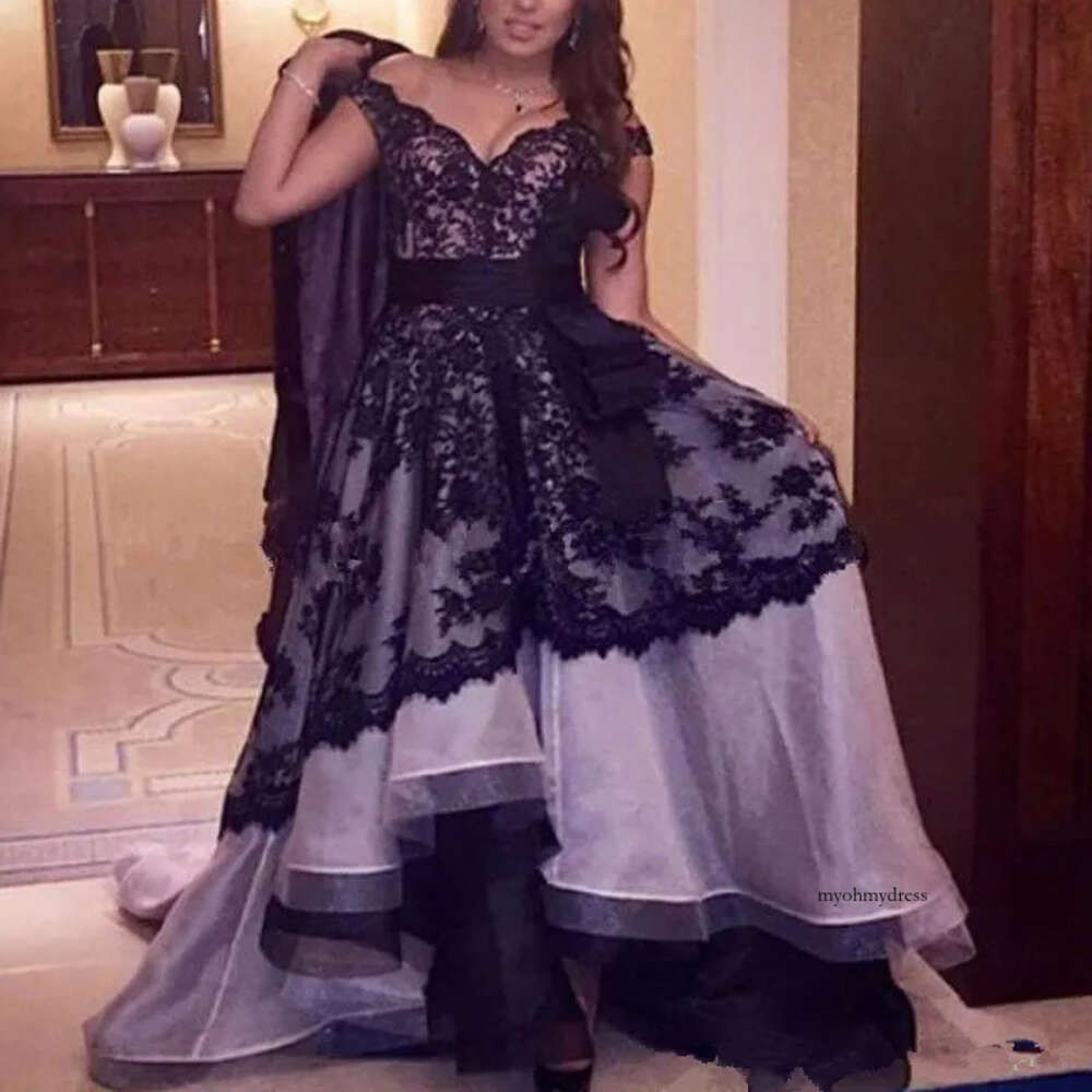 Arabic Dubai Lace Prom Dresses Organza Black Women Formal Evening Arabian Party Gowns Vestido De Festa Customize 0510