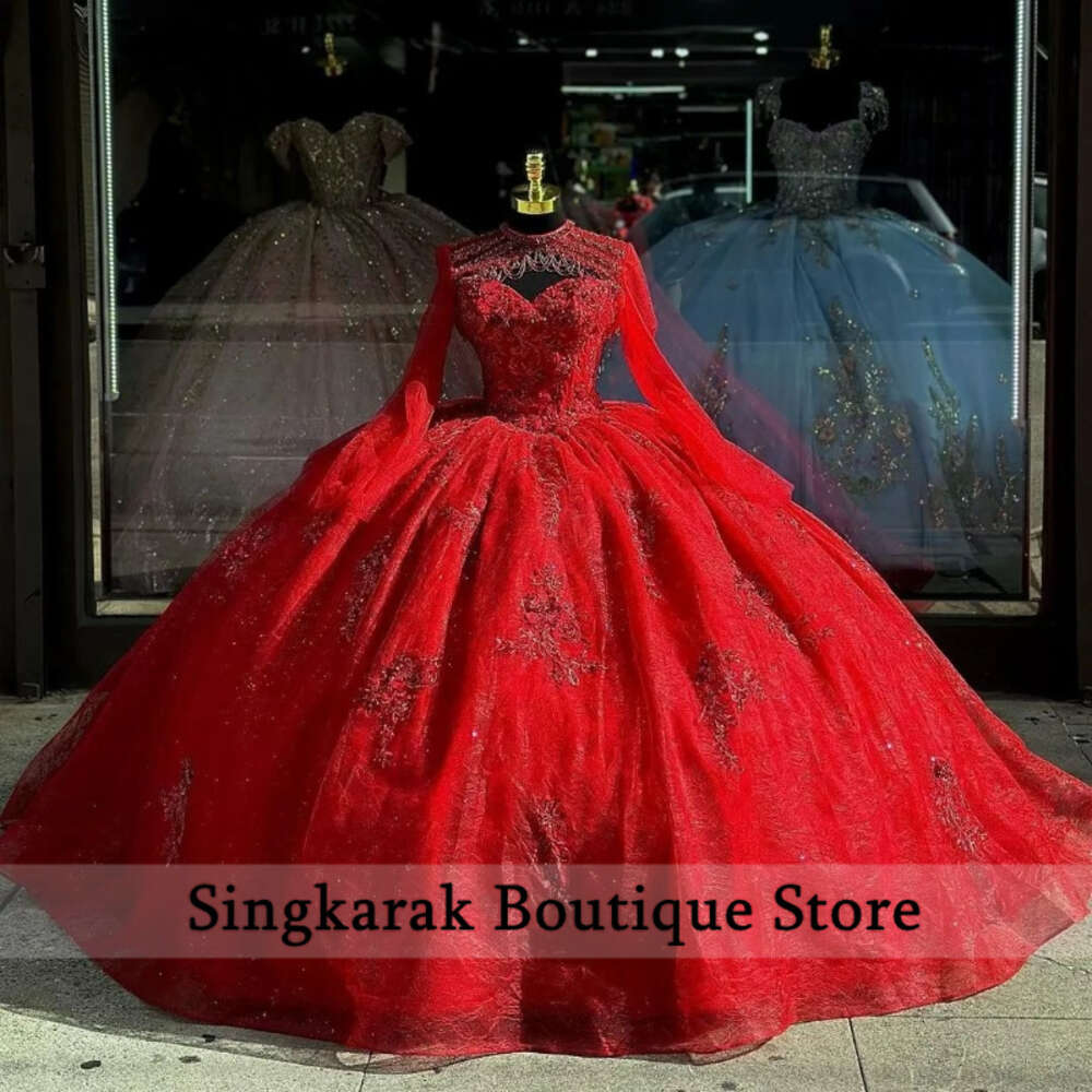 Elegant Red Sweetheart Princess Quinceanera Dresses Applique Lace Beads Tull Corset Sweet 16 Dress Vestidos De 15 Anos Birthday