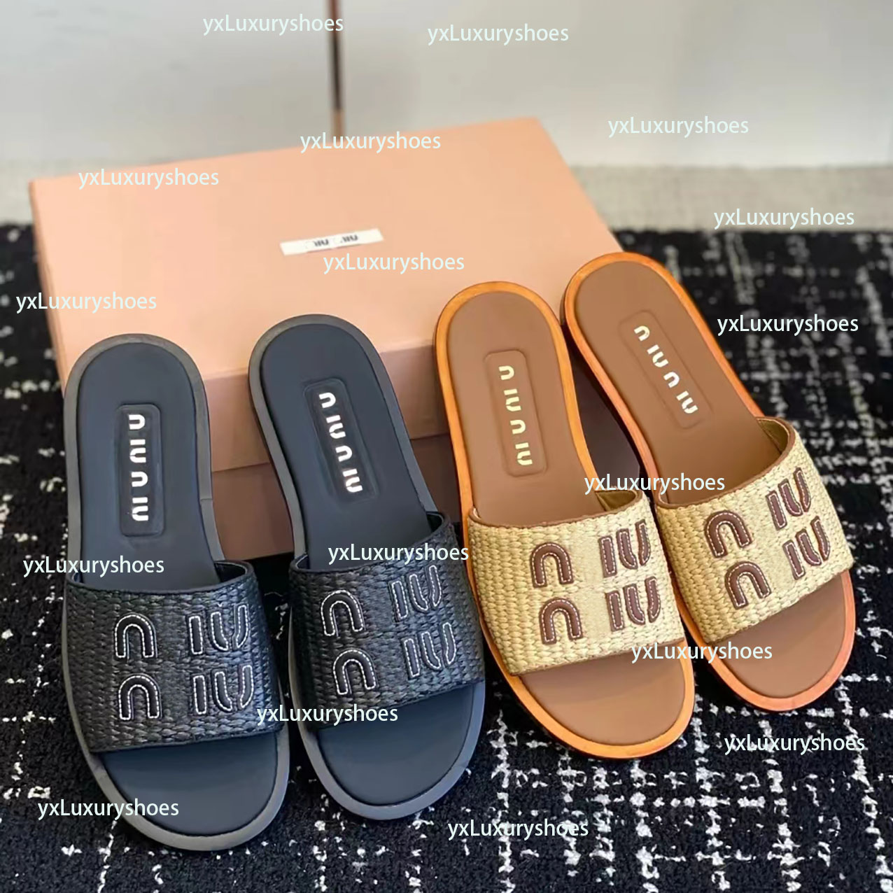 2024 Fashion Designer shoes Italian Women's New M letter hand-woven summer sandals Beach Luxury women's casual flat slippers Flip-flops Women's size 35-42