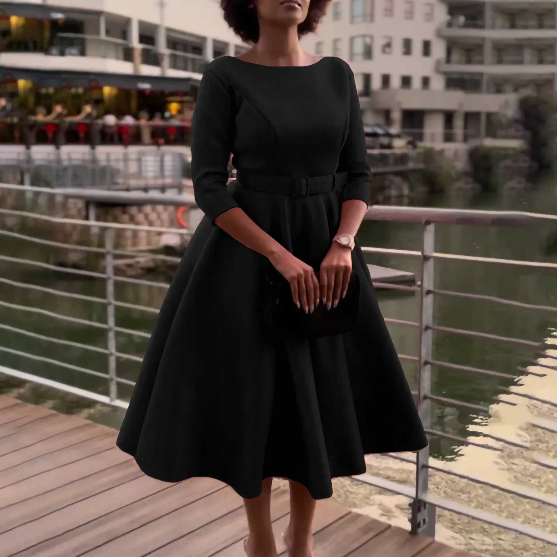 Plus size Dresses Women Vintage Evening Party Dresses Summer Casual long slve Solid Color Ladies Elegant Outfits Plus Size Africa Clothes Y240510