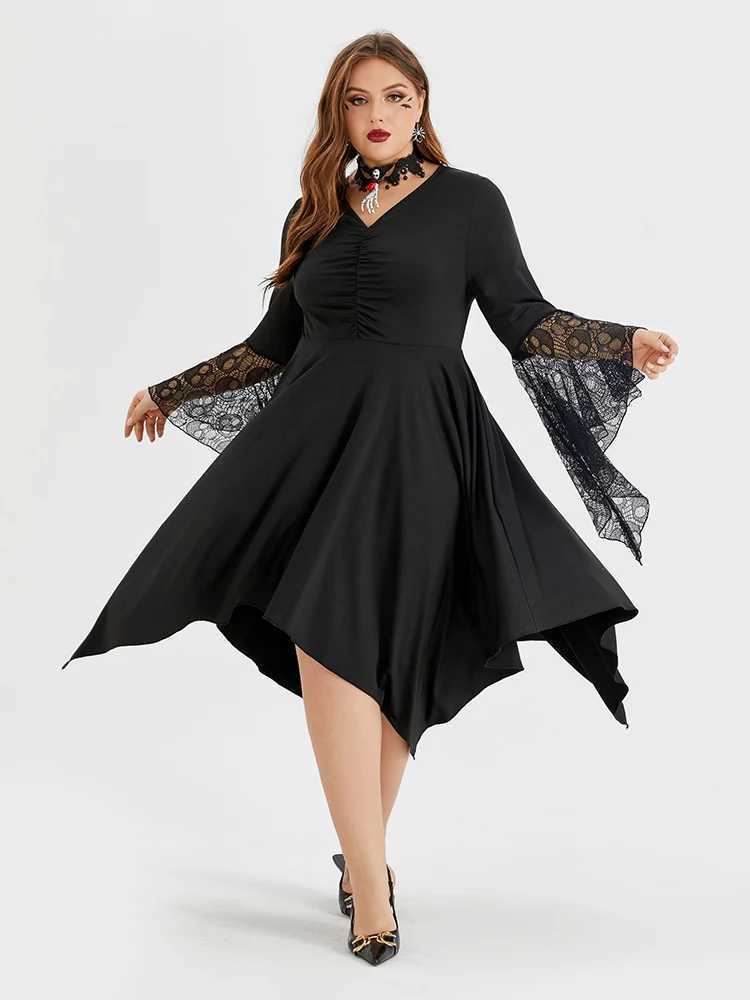 Plus size Dresses Plus Sized Clothing Hallown Cosplay Come Witch Vampire Gothic Dress Up Party Lace Asymmetrical Hem Vintage Dress Y240510
