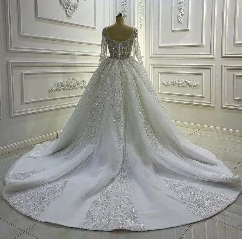 Modern Mermaid Wedding Dresses 2024 Overskirt Shinny Heavy Bead Lace Embroidery Long Sleeves Bridal Formal Party Gowns Arabic Dubai Vestidos De Noiva