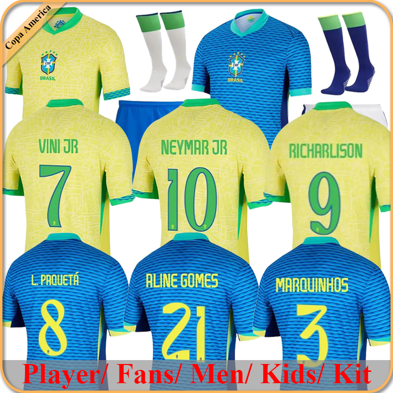 24/25 Brazil Soccer Jersey L.PAQUETA NEYMAR VINI JR. 23 P.COUTINHO RICHARLISON football shirt G.JESUS T.SILVA BRUNO G. PELE CASEMIRO men kids sets jersey
