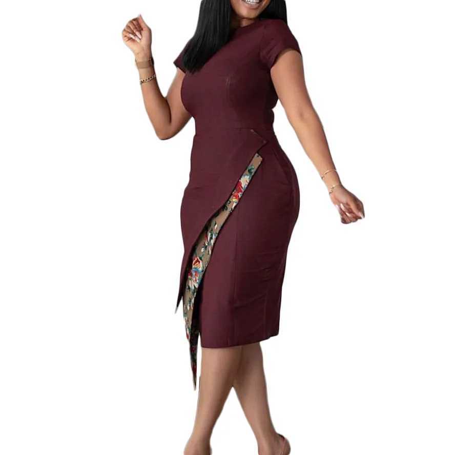 Plus size Dresses Summer new arrival fashion sexy casual printed slim fit office dress short slve temperament plus size OL dress women clothing Y24051