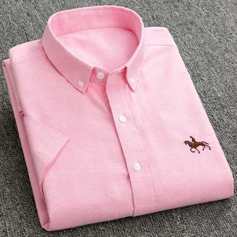 Men's Casual Shirts Summer Short Sleve Mens Shirt Plus Size Clothing 3xl 4xl 5xl 6xl Cotton Oxford Solid Stripe Mens Casual Shirt T240508