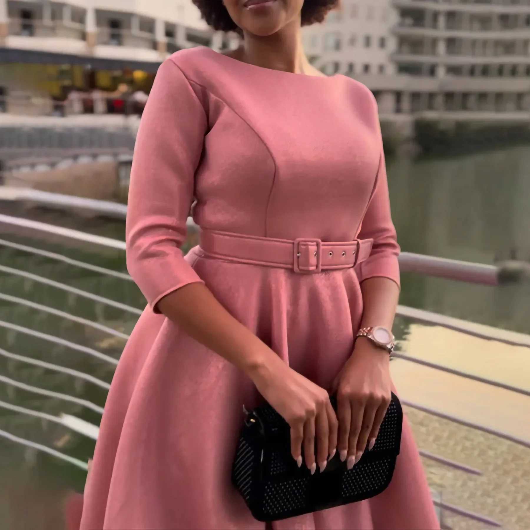 Plus size Dresses Women Vintage Evening Party Dresses Summer Casual long slve Solid Color Ladies Elegant Outfits Plus Size Africa Clothes Y240510