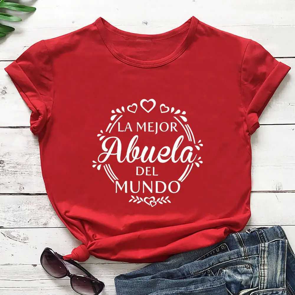 Women's T-Shirt The Worlds Best Grandmother Spanish Shirt Momlife Fun Summer 100% Cotton Womens T-shirt Grandmothers Birthday Gift Y240509