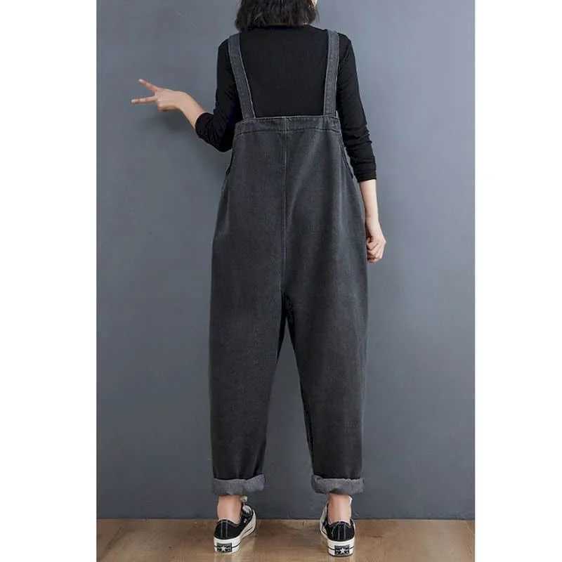 Women's Jumpsuits Rompers Solid Jumpsuits for Women Pocket Design Straight Pants Vintage One Piece Outfit Women Clothing Safari Style Loose Casua