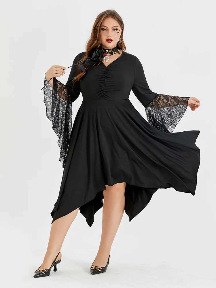 Plus size Dresses Plus Sized Clothing Hallown Cosplay Come Witch Vampire Gothic Dress Up Party Lace Asymmetrical Hem Vintage Dress Y240510