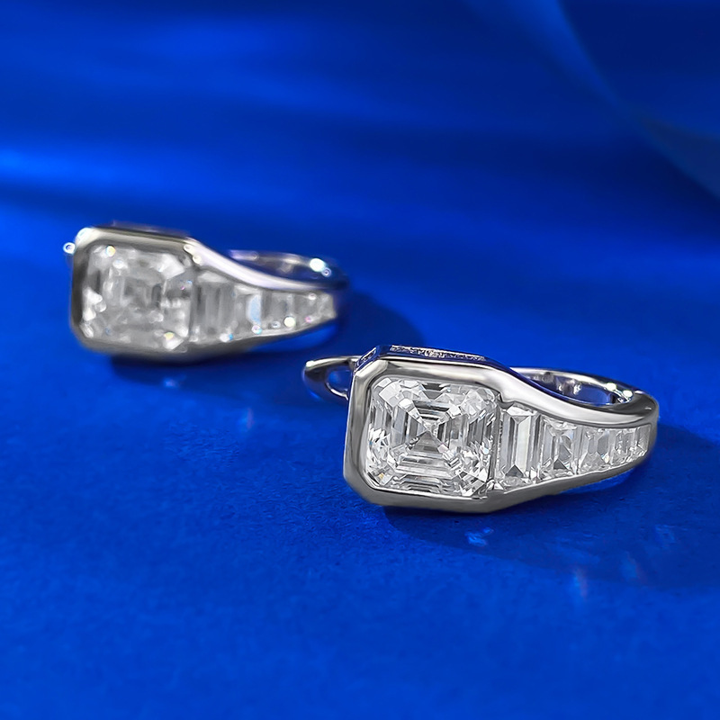 Sterg Sier Asscher Emerald Moissanite Clip Earrings for Women's Party and Wedding