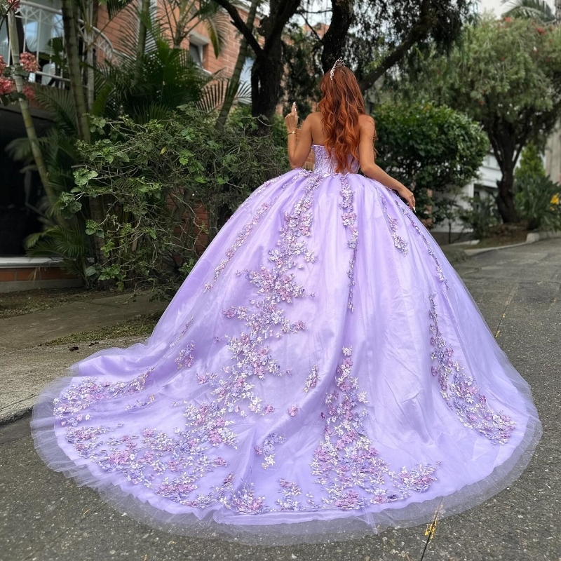 Lavender Lace Appliques Quinceanera Ball Gown Birthday Gowns Off The Shoulder Beads Tull Corset Sweet 16 Dresses vestidos de 15